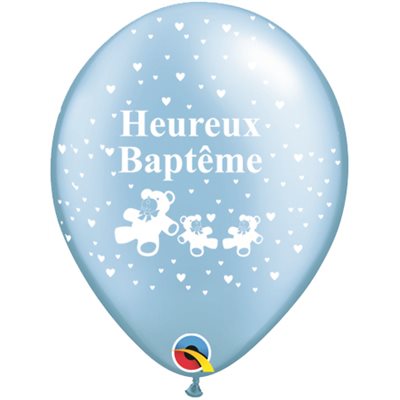 Ballon latex-Heureux Baptême bleu perlé