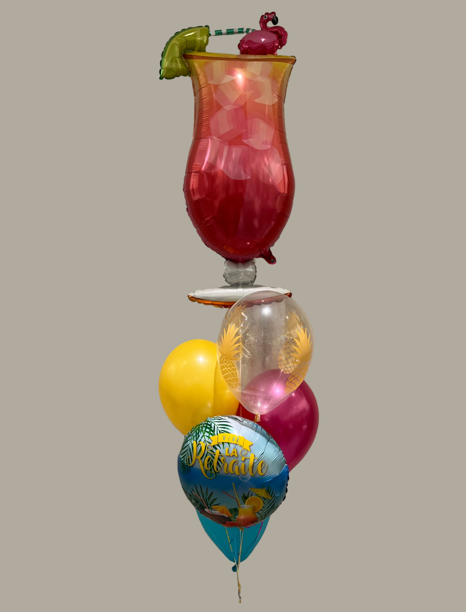 Bouquet de ballons "Vive la retraite tropicale "