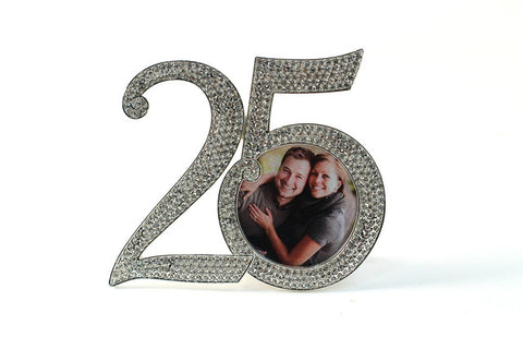 cadre photo en forme de 25 avec fausses pierre argent