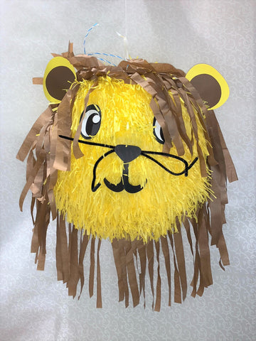 Piñata ronde tête de lion jaune crignaire brune