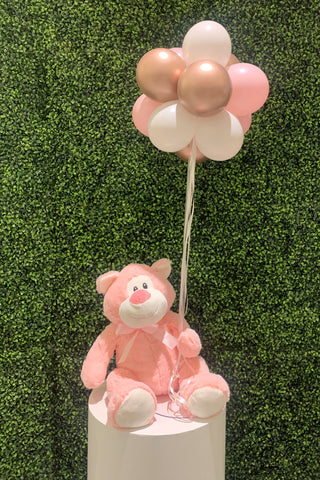 Centre de table ourson rose avec bouquet de ballon