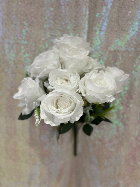 Bouquet de 10 grande rose soie-Blanc