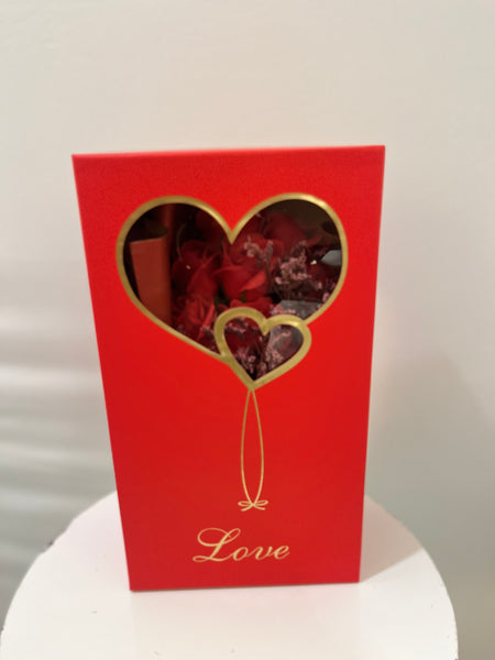 Bouquet de rose séchées et en tissu-Rouge