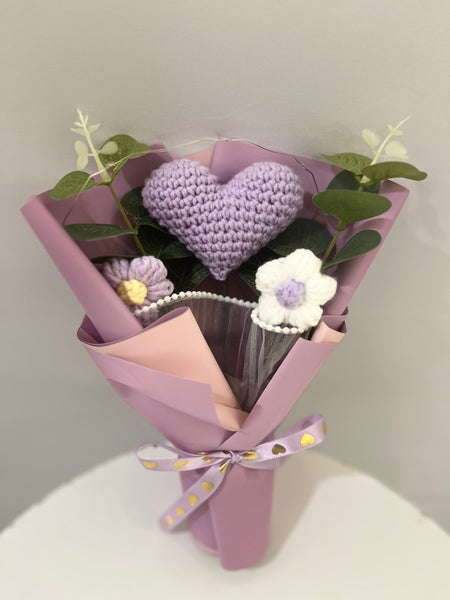 Bouquet de coeurs en crochet-Lilas