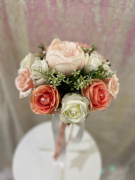 Petit bouquet de fleurs artificielles pêche