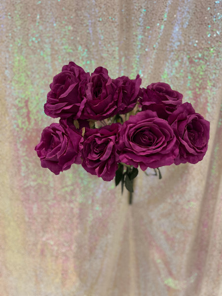 Bouquet de 10 grandes roses en soie-Violet