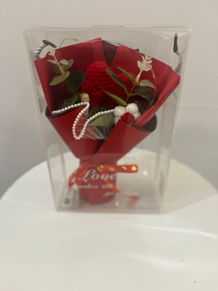 Bouquet de coeur en crochet-Rouge