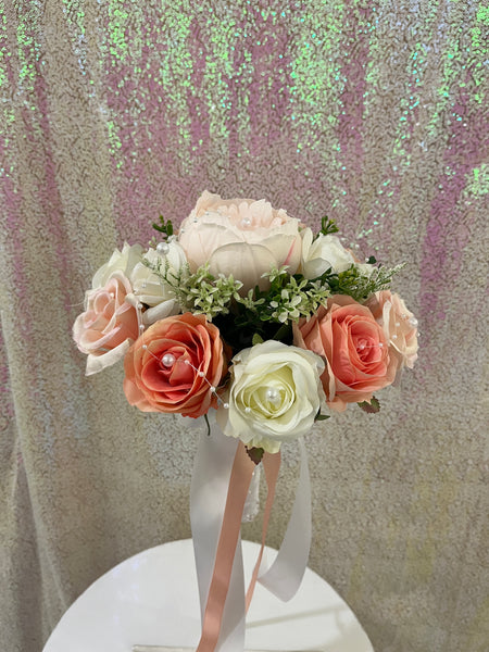 Petit bouquet de fleurs artificielles pêche