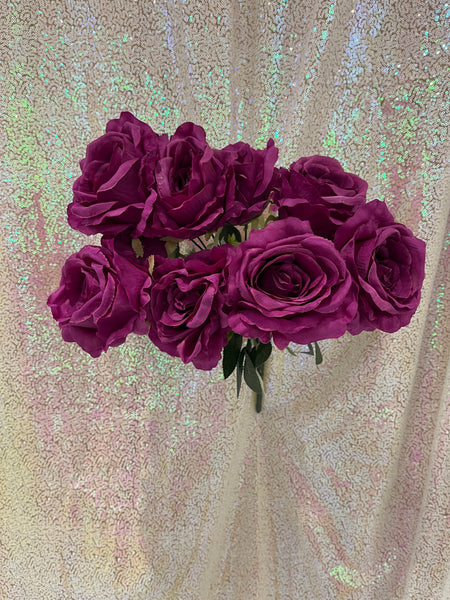 Bouquet de 10 grandes roses en soie-Violet