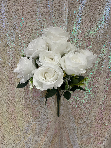 Bouquet de 10 grande rose soie-Blanc