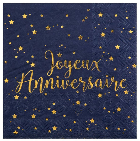 Serviettes en papier- Joyeux Anniversaire Bleu marin