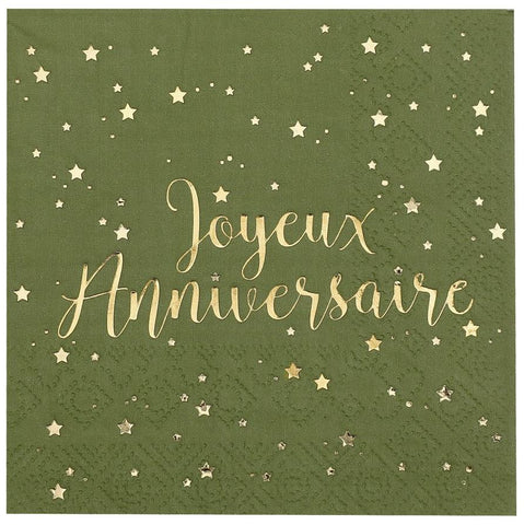 Serviettes en papier- Joyeux Anniversaire Sauge
