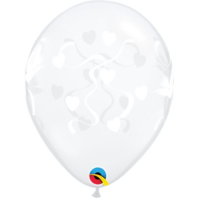 Ballon latex - Transparent colombe et coeur