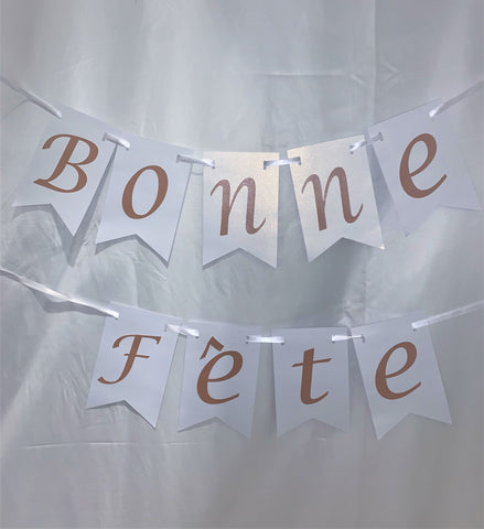 Banderole Bonne Fête -Blanc Rose Gold