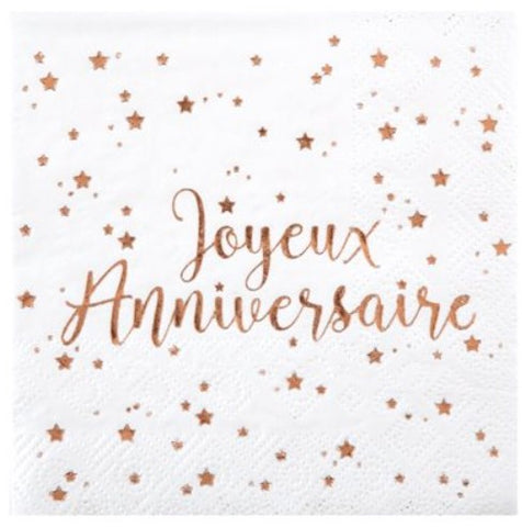 Serviettes en papier- Joyeux Anniversaire Rose gold