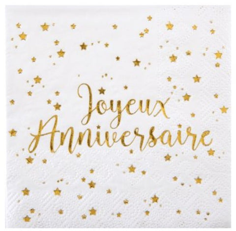 Serviettes en papier- Joyeux Anniversaire or