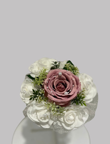 Petit bouquet de fleurs artificielles vieux rose