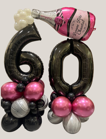 Montage sans hélium -Chiffre noir et bouteille rose personalisable