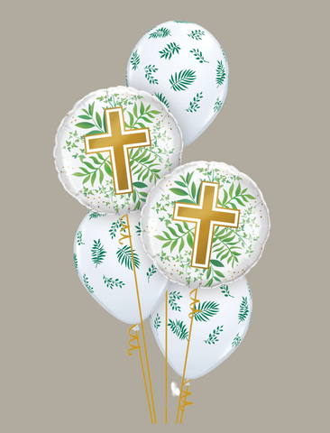 Bouquet de ballons croix et feuillages