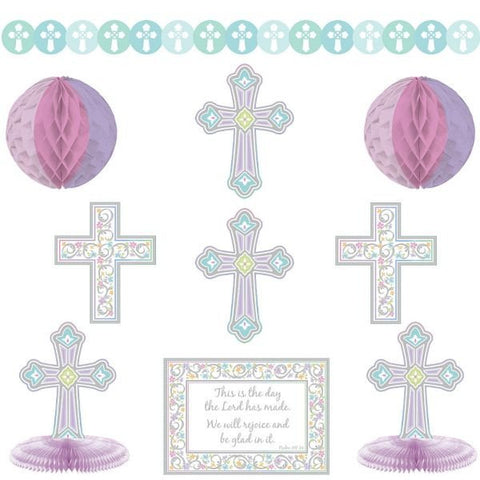 ensemble de décoration de 10 morceaux avec croix couleur lilac,rose et bleu pâle