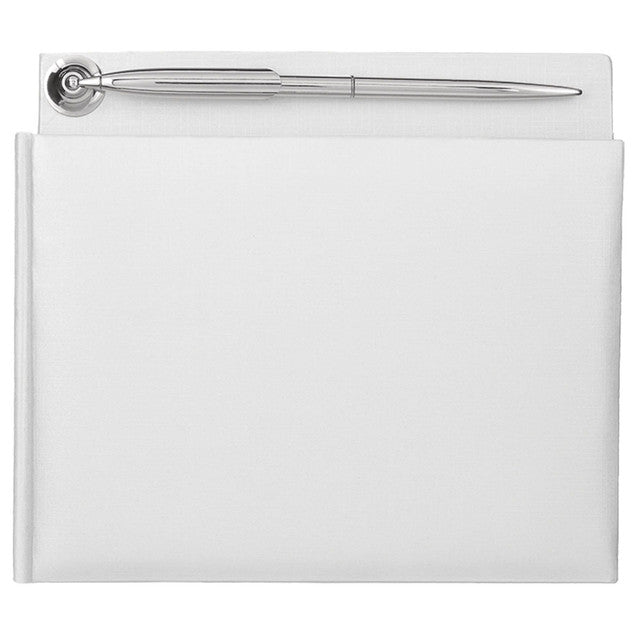 livre de signature blanc avec porte crayon et stylo argent