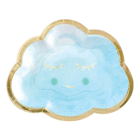 assiette en forme de nuage dégradé de bleu pâle avec impression en or