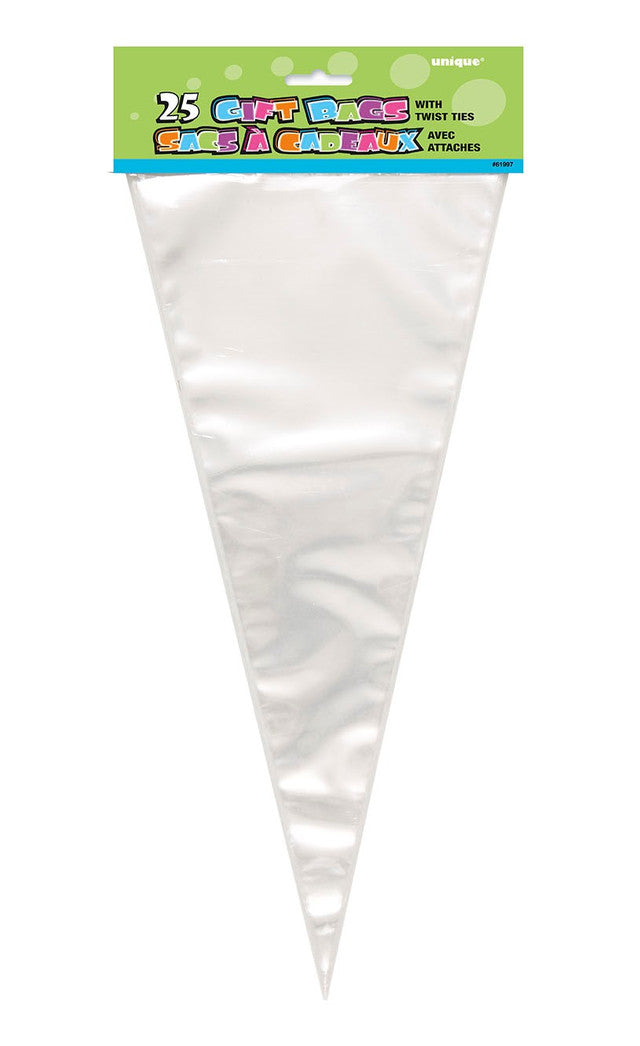  sac transparents en forme de cône avec attache métallique
