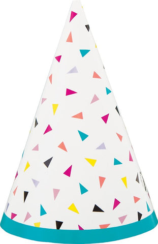 mini chapeau de fête blanc et turquoise petits triangles de couleur