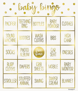 jeu de bingo pour shower de bébé carton blanc impression or