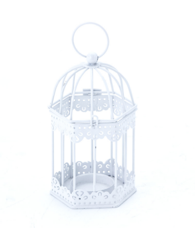 Cage à bougie en métal blanc