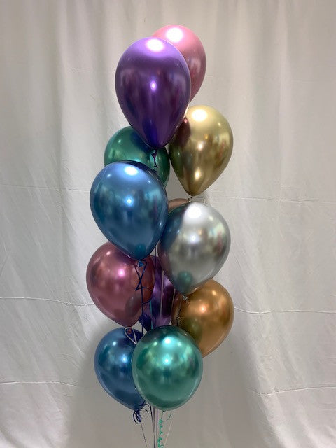 Bouquet de ballons couleurs chrome très lustré couleurs mauve,bleu,or,argent,cuivre,vert,rose.