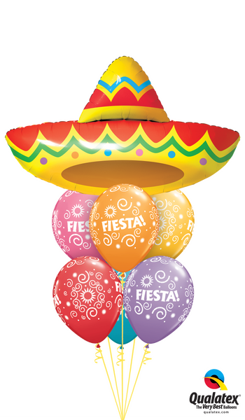 Bouquet de ballons en forme de sombrero mexicain couleur rouge,mauve,turquoise,rose et orange