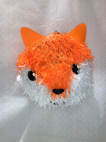 Piñata ronde tête de renard couleur orange et blanc