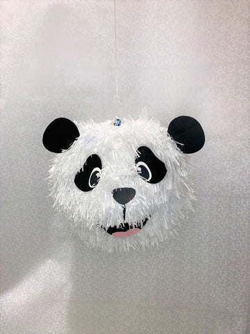 Piñata ronde en forme de tête de panda noir et blanc