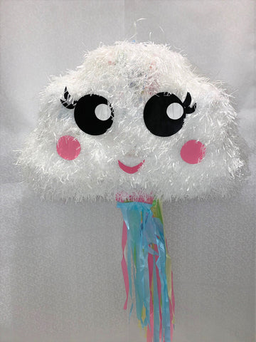 Piñata en forme de nuage blanc avec ruban au bas