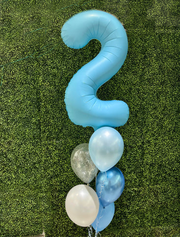 Bouquet de ballons-Grand Chiffre Bleu pastel