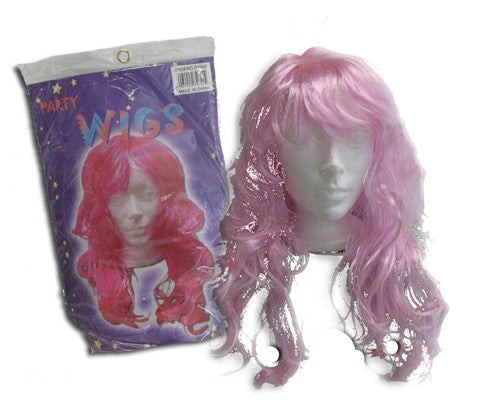 perruque cheveux mi-long rose avec toupette